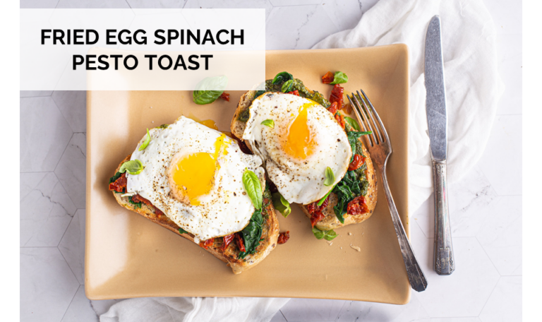 Fried egg spinach pesto toast
